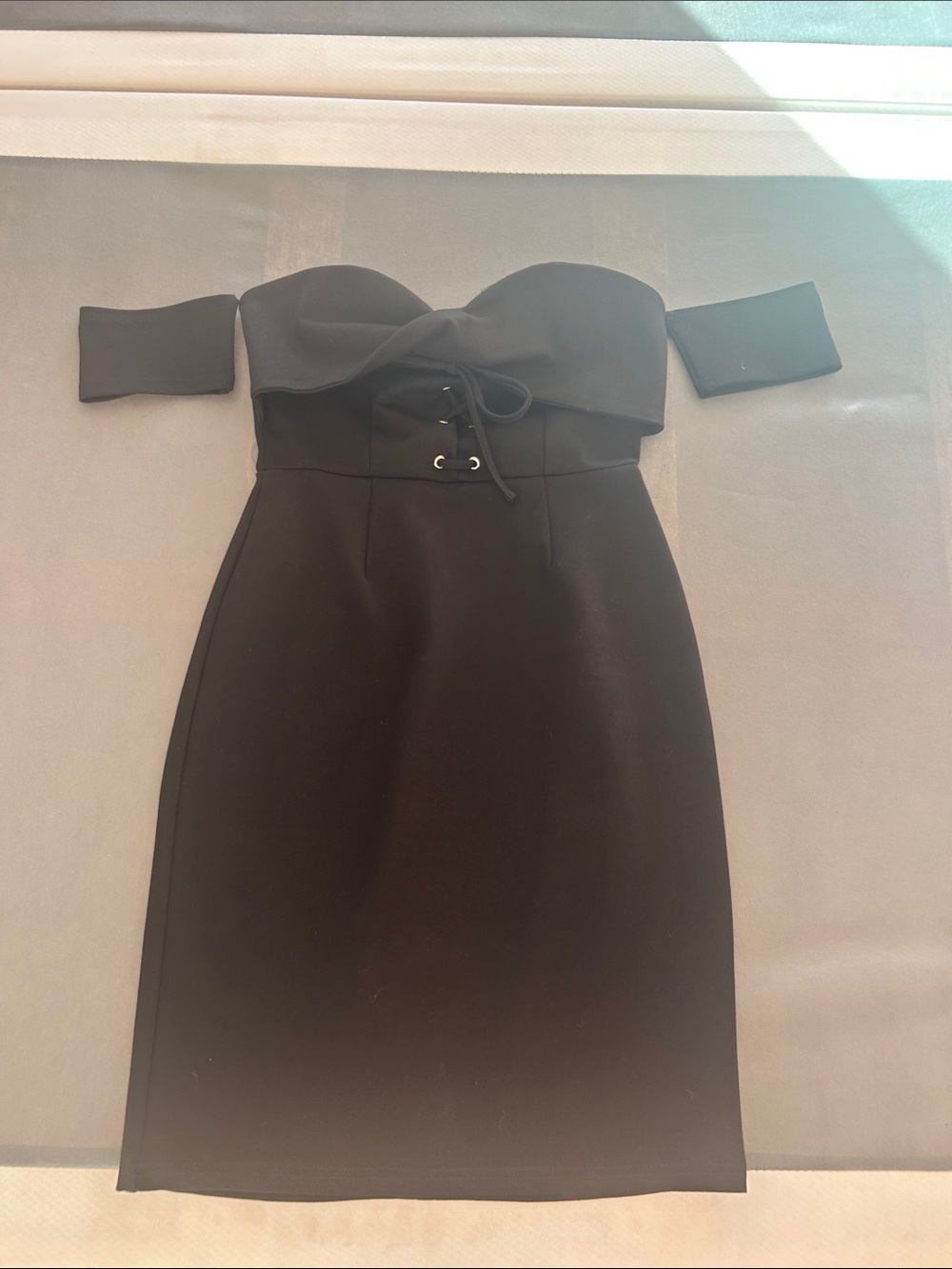 ASTR Black Off Shoulder Lace-Up Sheath Dress